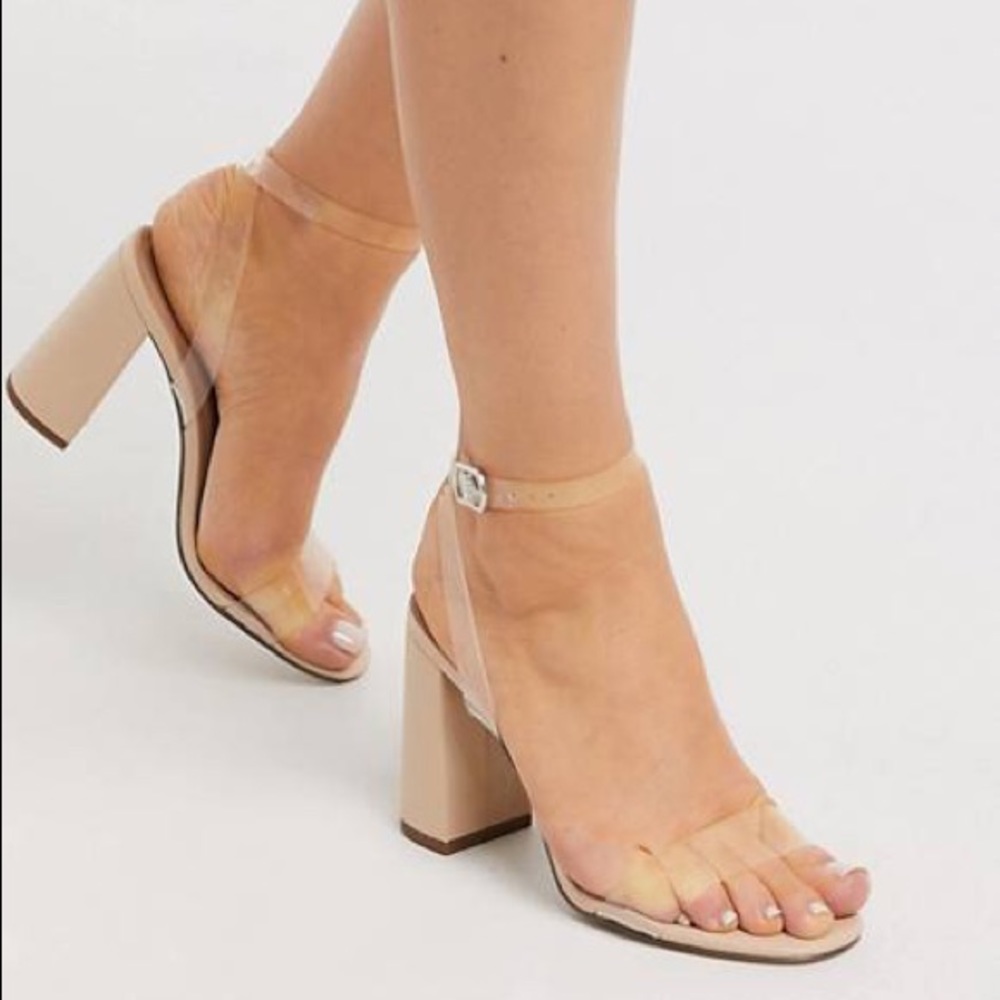 New Look Nude Block Heel Clear Straps size US8/39